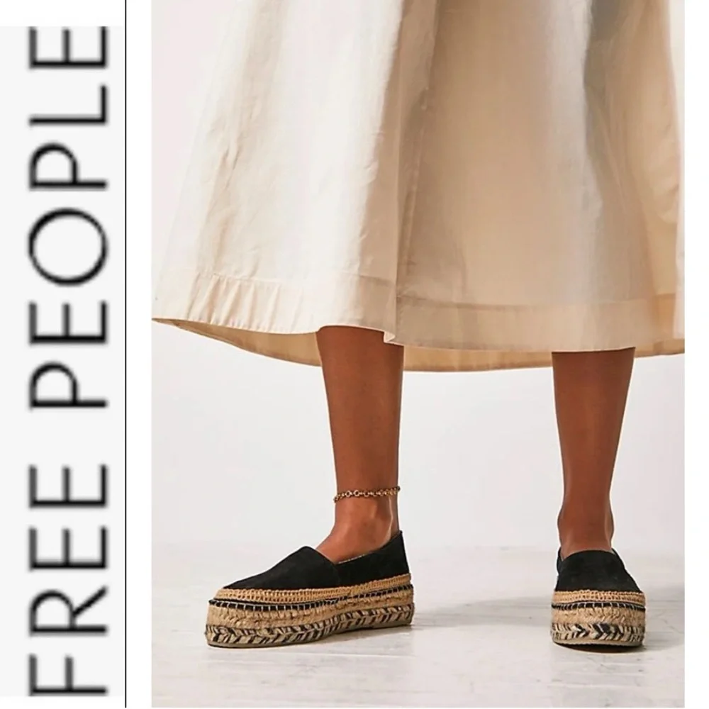 NEW Free People Collection Eden Double Stack Espadrilles black/tan 39